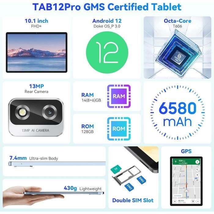 2024 Nouvelle Tablette 10 Pouces Android 13 14Go RAM + 128Go ROM (1To TF),  5G +