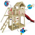 Aire de jeux en bois WICKEY MultiFlyer avec balançoire et toboggan rouge pour enfants de 3 à 13 ans-2