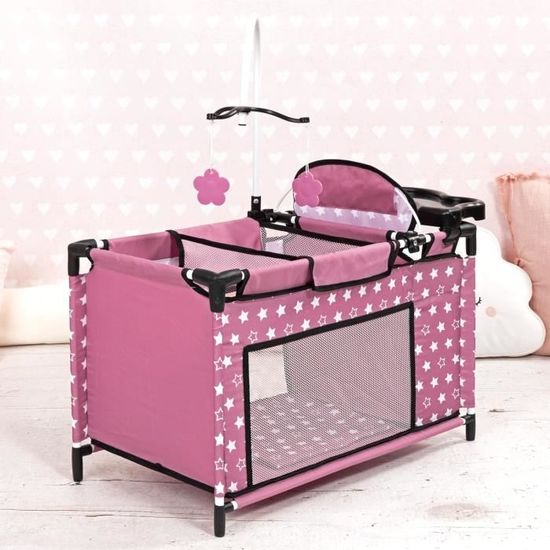 Bayer Design 62654AA Lit de poupée avec chaise haute intégrée, table à langer, mobile, cintres, accessoires pour poupée