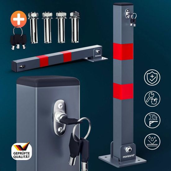 Barrière De Parking Pliable Rabattable En Acier – Lot De 2 Avec 3 Clés Et Fixations (Robuste & Réfléchissant)
