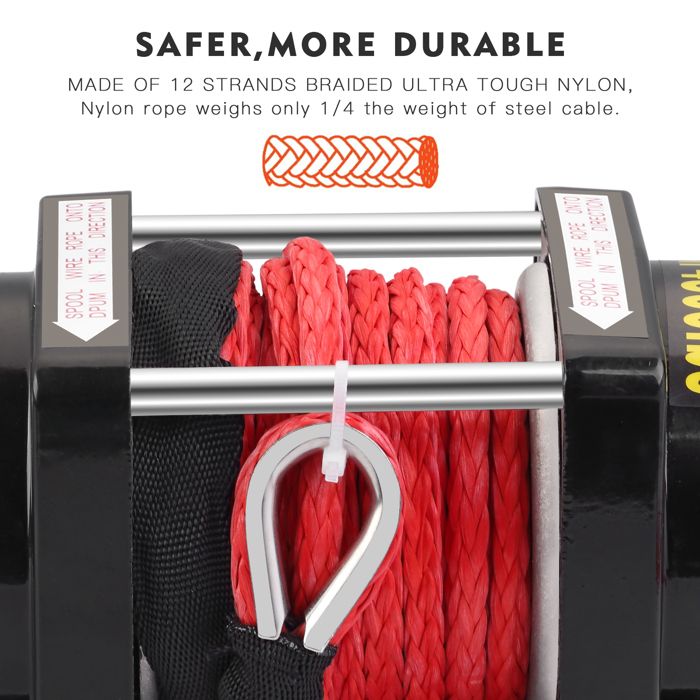 Qussse Corde De Treuil Plastique 10 Mm X 30 M - 12 Torons, Corde Synthétique Résistante Pour ATV, UTV, SUV Et Remorquage