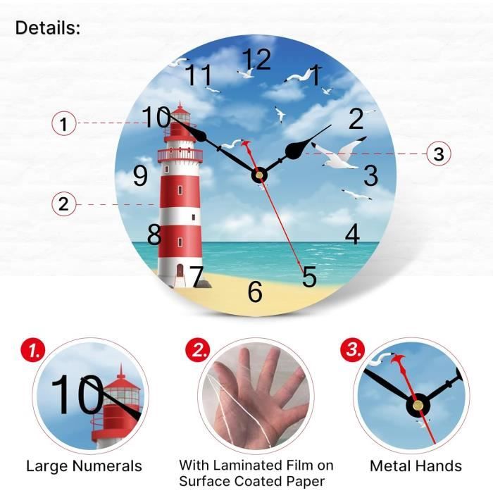 Horloge Murale Nautique 30 Cm TAHEAT - Ancre Gouvernail Vintage Silencieuse En Bois, Décoration Salon Cuisine