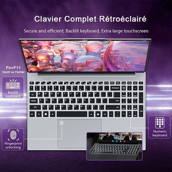 Ordinateur Portable 17,3 Pouces Windows 11 - 16 Go RAM DDR4 - 512 Go SSD - Processeur N150 - Écran Full HD - Clavier Rétroéclairé - Léger 1,6kg