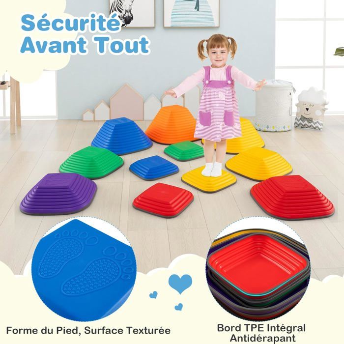 Qaba 11 Pcs Pierres de Marche Enfants, Pierres d'Équilibre Empilables Qaba 11 Pcs Pierres de Marche Enfants, Pierres d'Équilibre Empilables