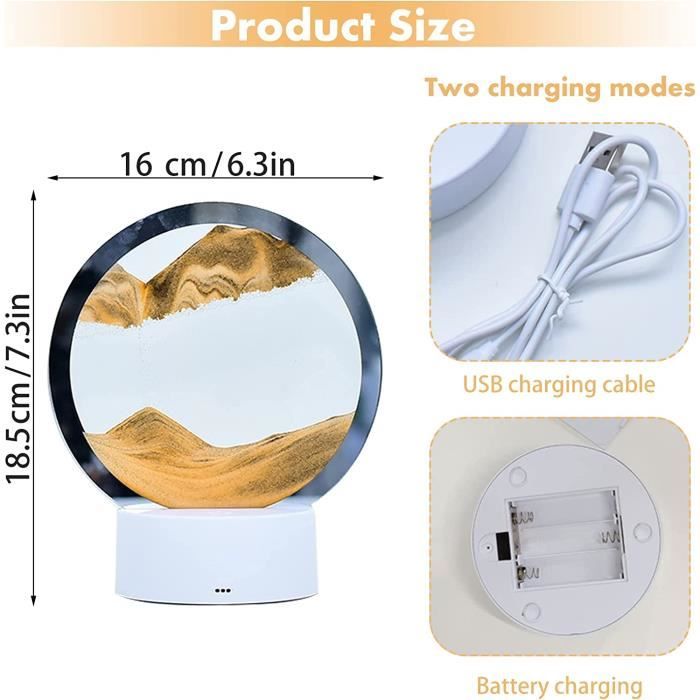 Tableau De Sable Mouvant 3D Avec Éclairage LED - Décoration Relaxante Pour Bureau Ou Salon - USB/Batterie - 5
