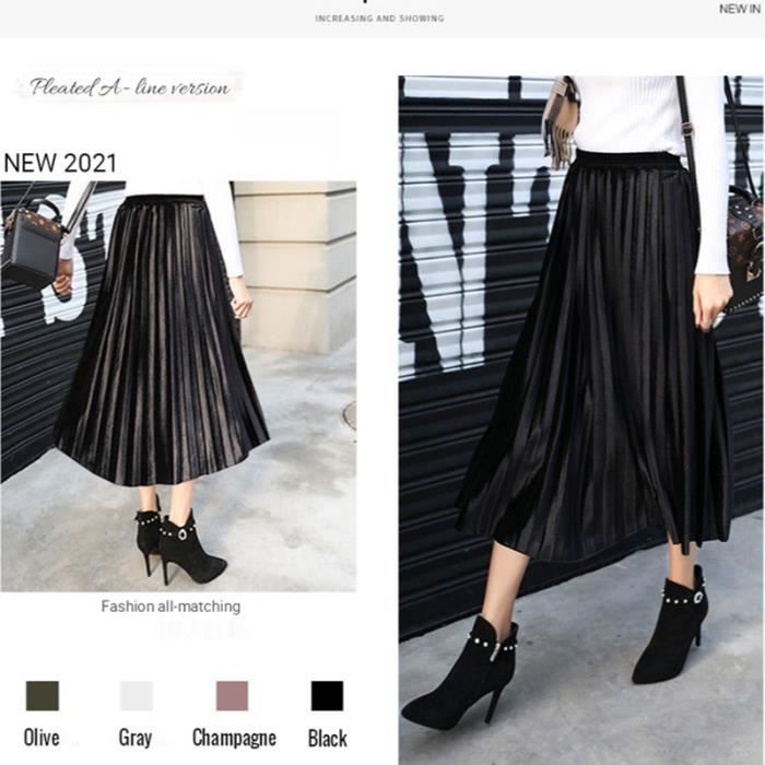Allegra K Jupe Plissée Longue Femme Taille Haute Élastique - Jupe Maxi Fluide Avec Ceinture
