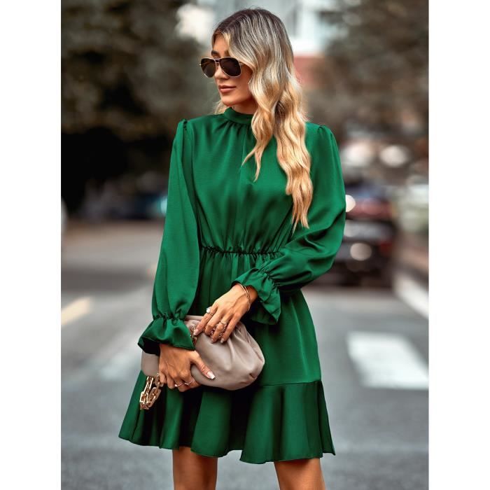 Robe Femme Personnalis haute qualit couleur unie mode col roul d contract Dark Vert