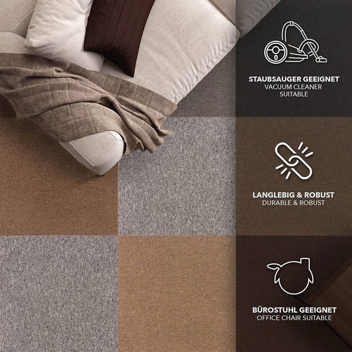 Casa Pura Piastrella Moquette Interna - Piastrella Moquette 50x50 | 4 Pezzi - 1m² | Moquette Auto-Plombante Per Ufficio, Commercio, Casa | Piastrella Antiscivolo | Rosso - 6