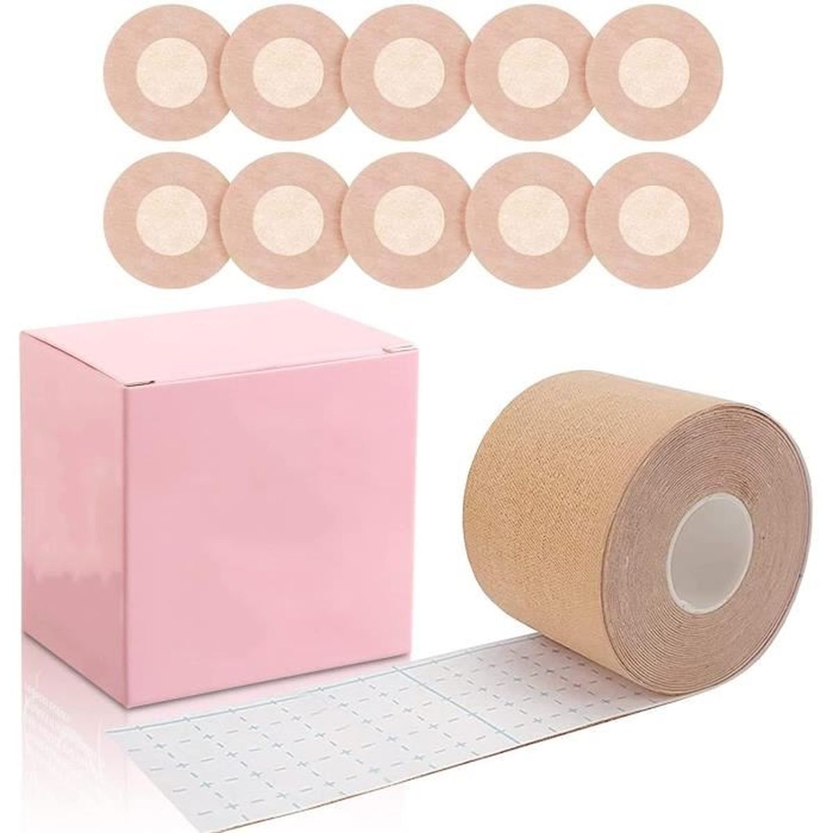 Bande Adhésive Soutien-Gorge Invisible 5cm X 5m - Boob Tape Push-Up, Cache-Tétons Silicone, Pour Bonnet A-E