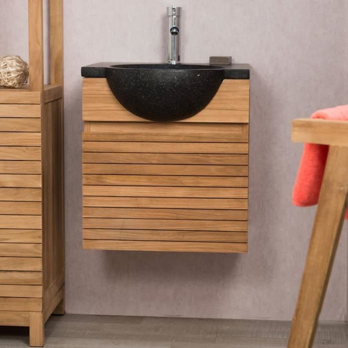 Meuble avec vasque de salle de bain en teck 20 CONTEMPORAIN noir Meuble avec vasque de salle de bain en teck 20 CONTEMPORAIN noir