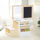 GOPLUS Table Enfant 3 Ans+ avec Chaise et Tableau Blanc Noir Réglable + Rangement-Rouleaux de Papier Interchangeables Blanc+Naturel