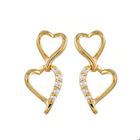 2014.JEWELYR.LUXE Boucles d'Oreilles - Femme - Puces - Double - Coeur - Cristal - Blanc - Plaqué Or Jaune 750/1000 - 5 Microns - Fabriquées en France
