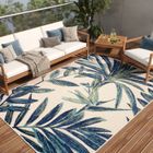 Tapis Extérieur Intérieur TAPISO PATIO Terrasse Bleu Vert Crème Feuilles Résistant Sisal 160x220 cm