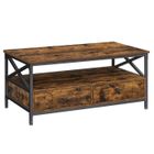 VASAGLE Table Basse, avec 2 Tiroirs et Un Compartiment Ouvert, Cadre en Acier en Forme de X, 100 x 55 x 45 cm, Marron et Noir