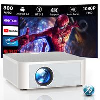 HYTOBP Vidéoprojecteur 4K, FHD 1080P, 850 ANSI, HIFI, Auto Focus/Keystone, Évitement d'objets, Android TV, WiFi 5G BT 5.3, Blanc