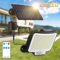 Lampe solaire exterieur detecteur de mouvement 228 LED,3 Modes Étanchéité IP65 LED Solaire Extérieur Jardin avec Câble de 5 Meters