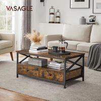 VASAGLE Table Basse, avec 2 Tiroirs, 100 x 55 x 45 cm, Style Industriel, Marron Rustique et Noir LCT201B01