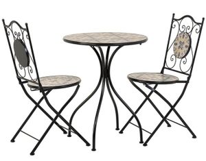 Ensemble table et chaise de jardin Ensemble table et 2 chaises en mosaïque multicolore et fer forgé coloris noir