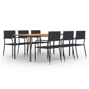 Ensemble table et chaise de jardin Ensemble de salle a manger de jardin meuble exterieur 7 pieces resine tressee noir