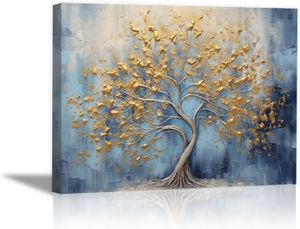 Toile Abstraite Ikon Canvas Art – Arbre Gris Et Bleu – Impression Diamant – Encadrée