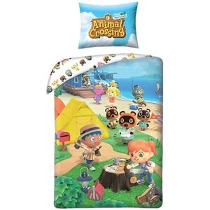 Literie Amusante en Polycoton avec taie d'oreiller Assortie Couette Double Animal Crossing Housse de Couette Officielle Double Motif Plage réversible 200 x 135 cm Multicolore 