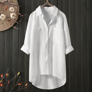 CHEMISE - CHEMISETTE Chemisiers en lin décontractés pour femmes Hauts Chemises boutonnées à manches longues blanc