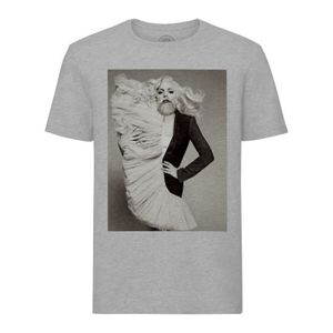 T-SHIRT T-shirt Homme Col Rond Gris Lady Gaga Barbue Photo de Star Célébrité Grosse Barbe Humour Troll 1