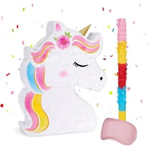 Piñata Piñata licorne – Fournitures de fête licorne avec bandeau pour les yeux et chauve-souris pour filles, enfants, thème licorne, ar146