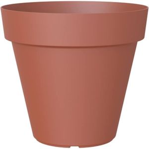 JARDINIÈRE - BAC A FLEUR Cache-pots - TRAHOO - Capri Pot en plastique rond avec trous de drainage - 40cm - Couleur: Terre Cuite