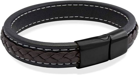 COOLSTEELANDBEYOND Acier Inoxydable Côté Horizontal Latéral Croix Noir Tressé Cuir Bracelet pour Hommes Femme COOLSTEELANDBEYOND Acier Inoxydable Côté Horizontal Latéral Croix Noir Tressé Cuir Bracelet pour Hommes Femme
