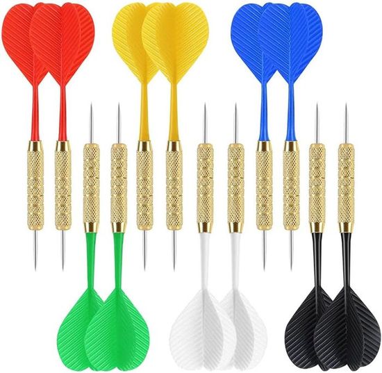 Set De 12 Fléchettes Acier 17,5g – Avec Affûteur, Tiges 2-en-1, 4 Couleurs