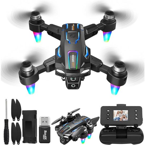 Charmofun RC UFO Drone Enfant Avec Caméra LED - Mini Drone Débutant Flip 360° Évitement Obstacles 2 Batteries Noir
