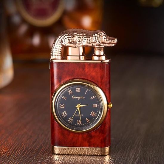 Briquet 2 En 1 Torche Butane Avec Montre - Rechargeable Flamme Réglable Pour Hommes