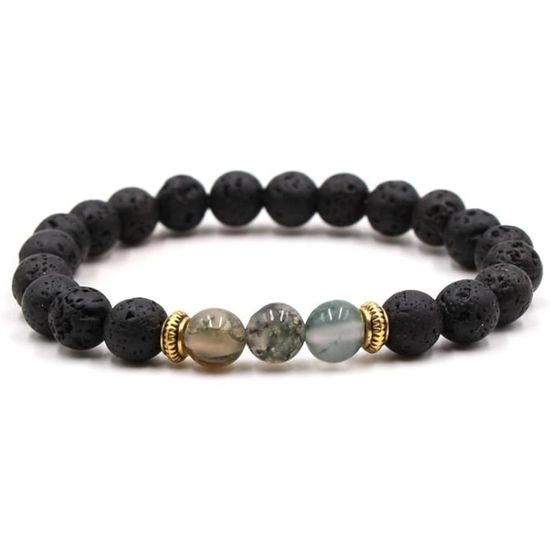 Bracelet Anxiété Pour Femme, Perles Zèbre Pierre Naturelle Faites à La Main Bracelets De Cristal Élastiques Bracelet Guérison Apaisant Avec Bijoux à Paillettes Dorées (Cristal Rose, Pin Blanc