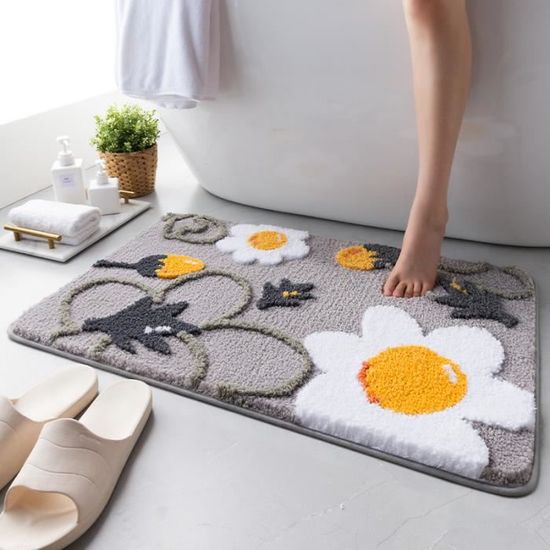 Tapis De Salle De Bain à Poils Longs SHACOS - Microfibre Super Absorbante - Anti-dérapant TPR - 45 X 65 Cm - Lavable En Machine - Gris Foncé