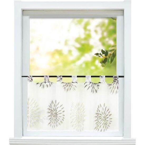 Rideau Brise Bise Voilage Transparent - Motif Fleurs, 60 X 140 Cm, Gris - Pour Cuisine, Salon, Chambre