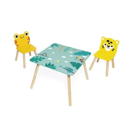 Table tropicale en bois JANOD - 1 table et 2 chaises - Décoration chambre d'enfant - Dès 3 ans