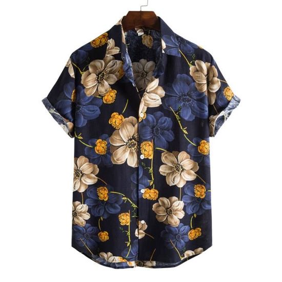 Chemise Hawaiian Manches Courtes de Fantaisie Multicolore Motif à