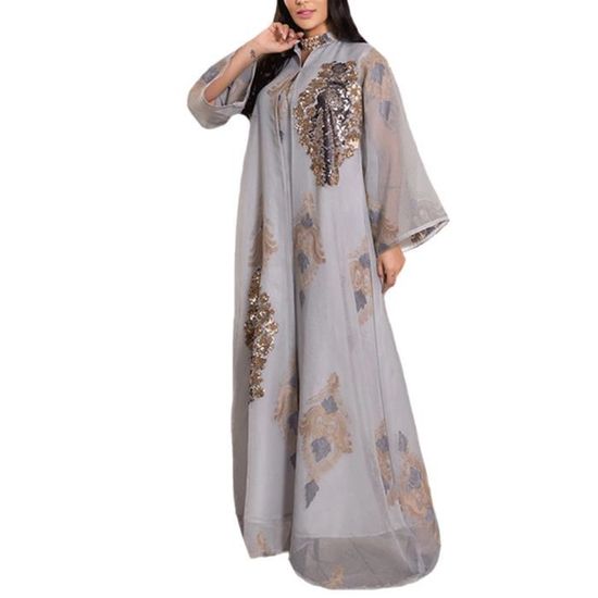 Robe Midi Brodée Gris Clair HIGH USE - Taille 36 (S) - Coton - Neuf Avec étiquettes