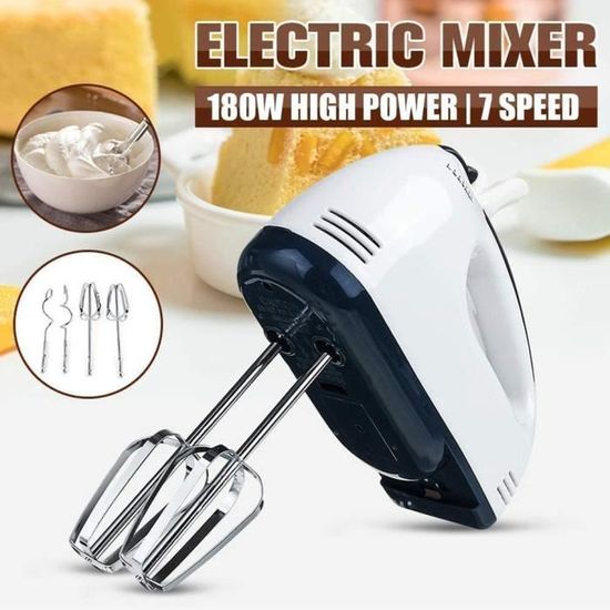 Batteur à œufs électrique blanc en acier inoxydable 180w 7 vitesses  mélangeur de pâte alimentaire cuisine outil de mélange rapide