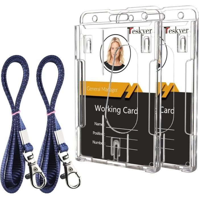Porte Badge - Lot de 2 - Plastique Rigide Transparent - Pour cartes standard - Port vertical/horizontal - Beaux-Arts et Loisirs créatifs Porte Badge - Lot de 2 - Plastique Rigide Transparent - Pour cartes standard - Port vertical/horizontal - Beaux-Arts et Loisirs créatifs