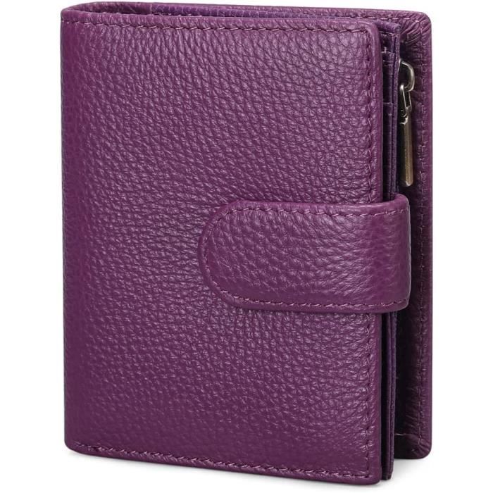 Portefeuille En Cuir Véritable Pour Homme Et Femme - Compact (10,5x7,5 Cm), Plusieurs Compartiments, Couleur Violette