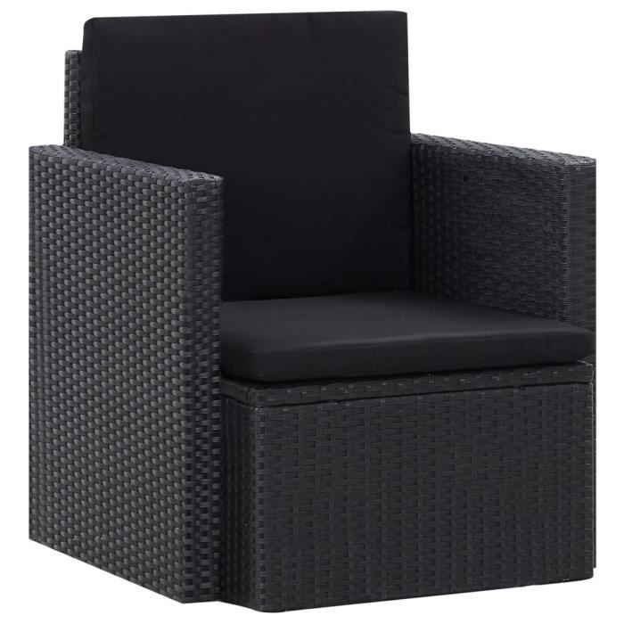 Chaise de jardin avec coussins Résine tressée Noir Poids:11,6