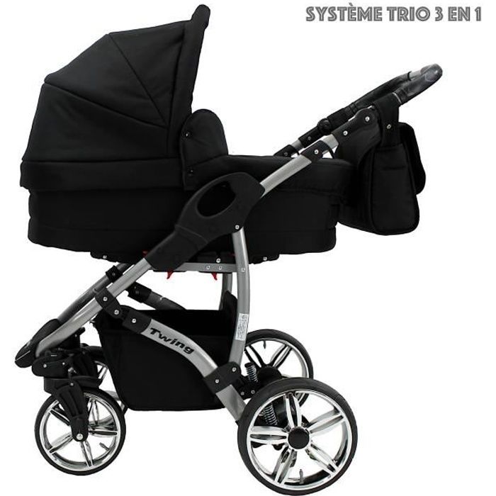 Noir TWING Trio Poussette - Landau 3en1 Combinée avec siège auto, ROUES PIVOTANTES