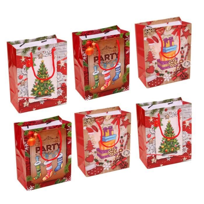 6 pièces sacs de cadeau de noël Portable imprimé papier biscuits au chocolat Goodies fourre-tout en pour boulangerie café SACOCHE