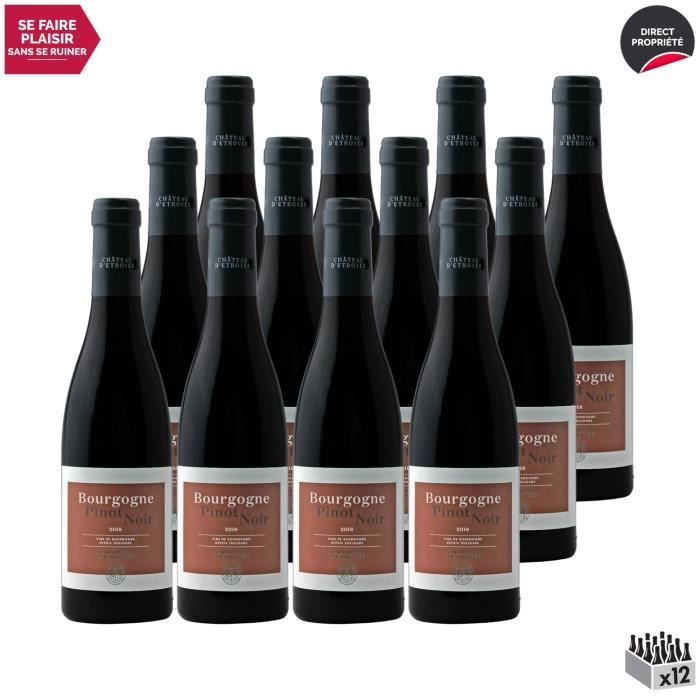 Bourgogne Pinot Noir Rouge 2018 - Lot de 12x37.5cl - Château d'Etroyes - Vin AOC Rouge de Bourgogne - Cépage Pinot Noir
