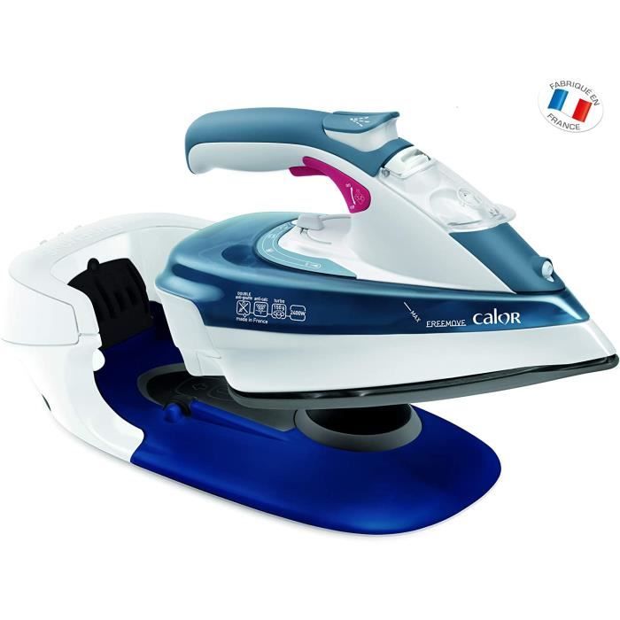 Calor FV9960C0 Fer à Repasser Vapeur Sans Fil Freemove Effet Pressing jusqu’à 150g/min Anti-Goutte Anti-Calcaire 2400W Bleu