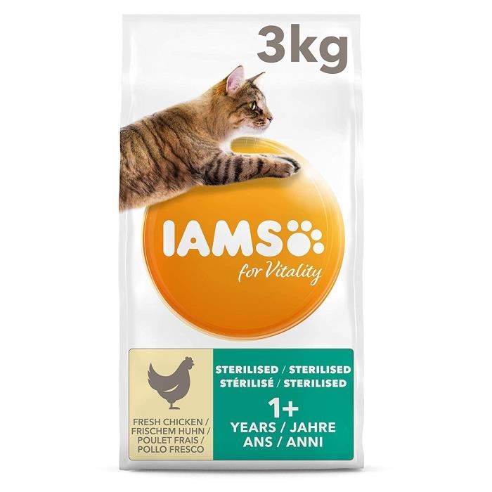 Iams Nourriture sèche Hairball avec Poulet Frais pour Chats Adultes et âgés – 3 kg