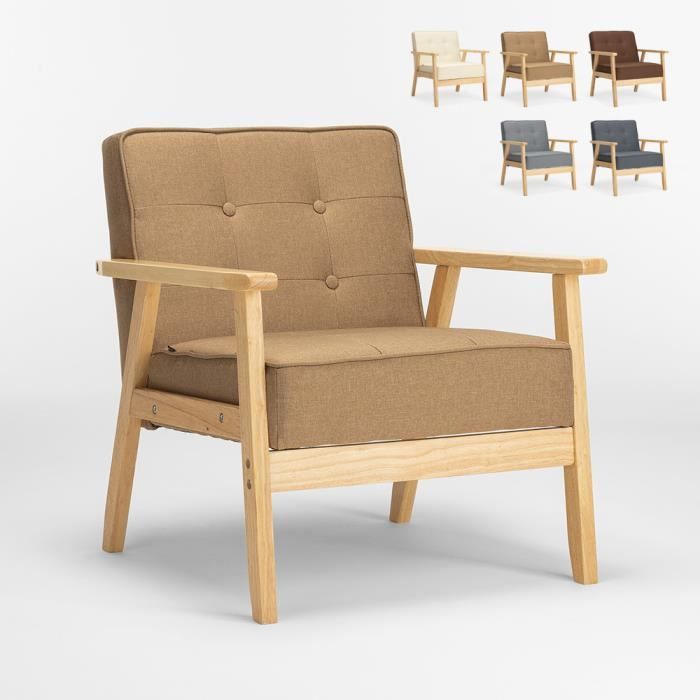 Fauteuil en bois au design scandinave vintage avec accoudoirs Hage, Couleur: Beige