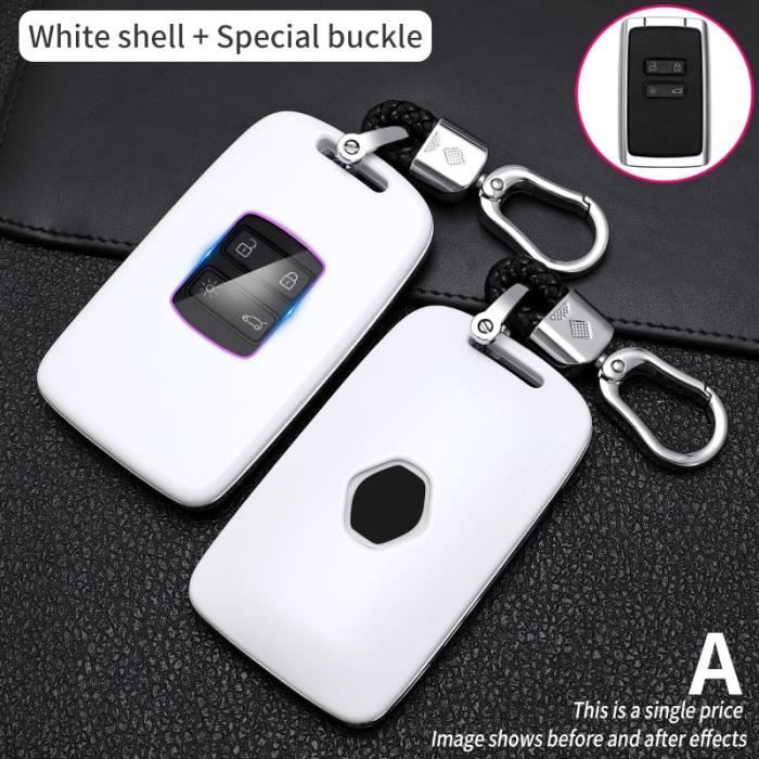 Coque clé,Étui pour clé télécommande à 4 boutons, en Fiber de carbone, pour Renault Megane Koleos, Kadjar, Talisman - Type WHITE